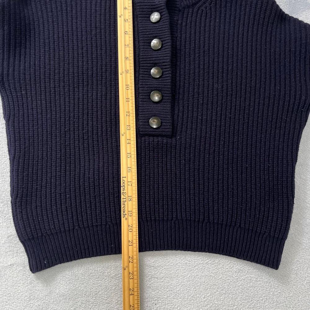 Sezane Jacob Jumper Small Navy Blue Merino Wool Button Henley Mock Neck Sweater - Picture 10 of 11